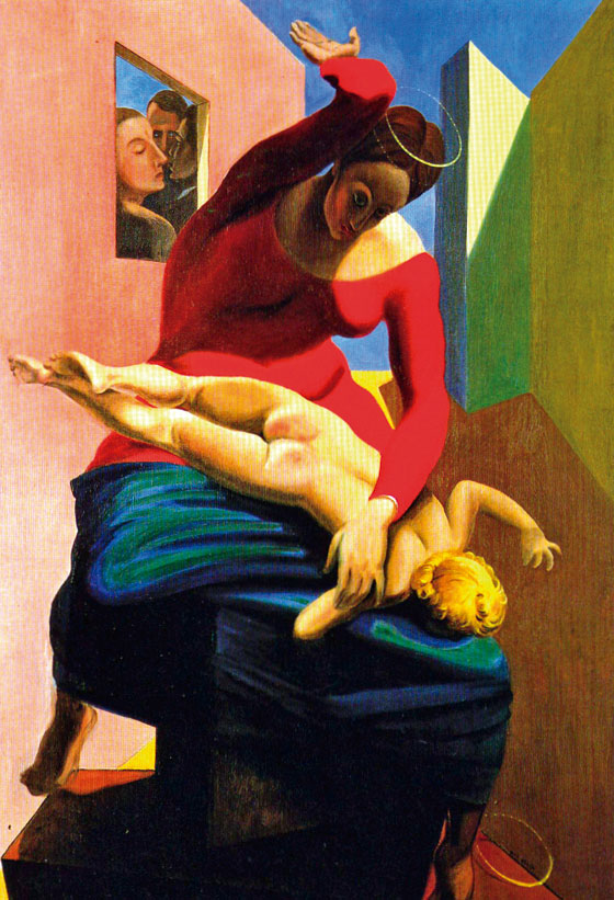 La virgen castigando al niño Jesús ante tres testigos. Max Ernst.